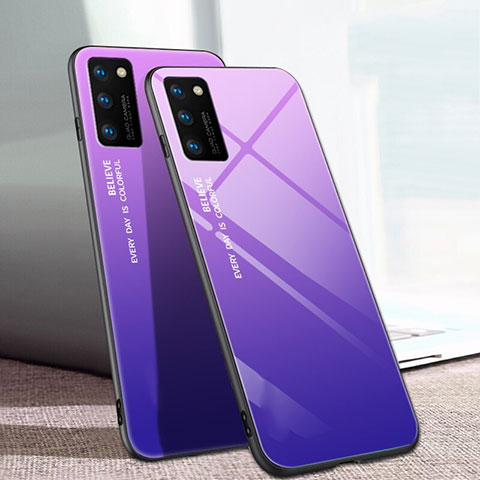 Custodia Silicone Specchio Laterale Sfumato Arcobaleno Cover per Huawei Honor V30 Pro 5G Viola