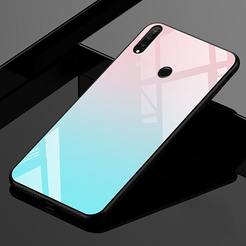 Custodia Silicone Specchio Laterale Sfumato Arcobaleno Cover per Huawei Nova 4e Ciano