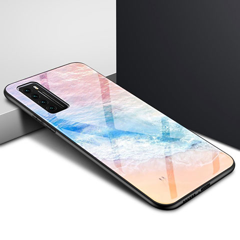 Custodia Silicone Specchio Laterale Sfumato Arcobaleno Cover per Huawei Nova 7 5G Arancione