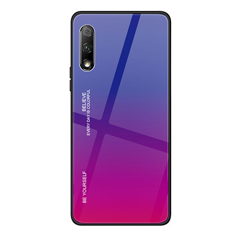 Custodia Silicone Specchio Laterale Sfumato Arcobaleno Cover per Huawei Y9 Prime (2019) Rosa Caldo