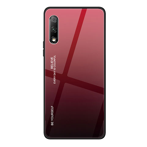 Custodia Silicone Specchio Laterale Sfumato Arcobaleno Cover per Huawei Y9 Prime (2019) Rosso