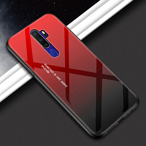 Custodia Silicone Specchio Laterale Sfumato Arcobaleno Cover per Oppo A11X Rosso