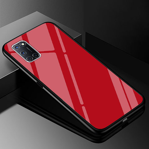 Custodia Silicone Specchio Laterale Sfumato Arcobaleno Cover per Oppo A52 Rosso