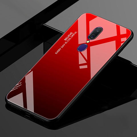 Custodia Silicone Specchio Laterale Sfumato Arcobaleno Cover per Oppo A9X Rosso