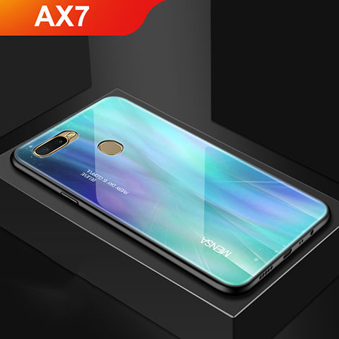 Custodia Silicone Specchio Laterale Sfumato Arcobaleno Cover per Oppo AX7 Ciano