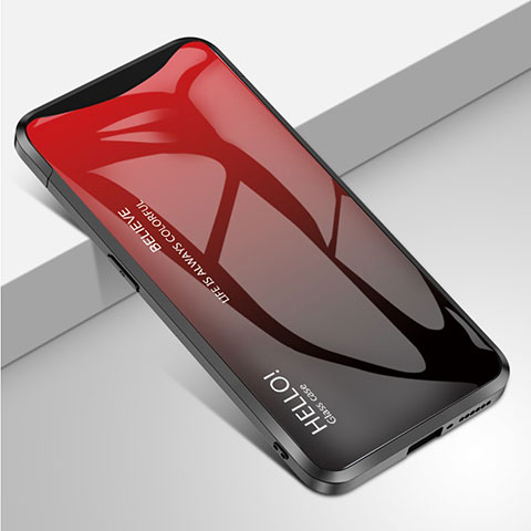 Custodia Silicone Specchio Laterale Sfumato Arcobaleno Cover per Oppo Find X Rosso