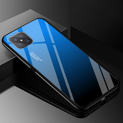 Custodia Silicone Specchio Laterale Sfumato Arcobaleno Cover per Oppo Reno4 Z 5G Blu