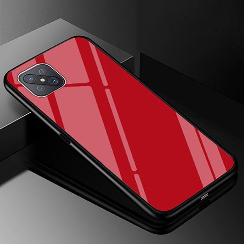 Custodia Silicone Specchio Laterale Sfumato Arcobaleno Cover per Oppo Reno4 Z 5G Rosso