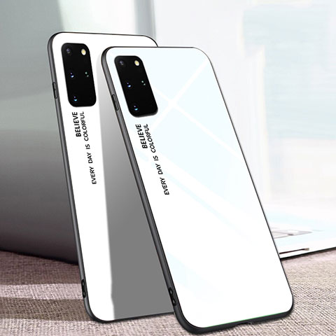 Custodia Silicone Specchio Laterale Sfumato Arcobaleno Cover per Samsung Galaxy S20 Plus Bianco
