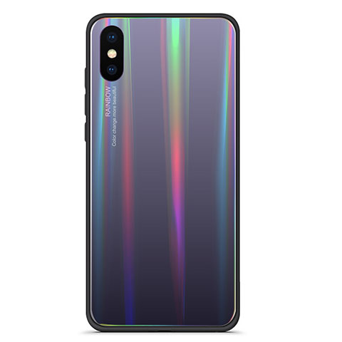 Custodia Silicone Specchio Laterale Sfumato Arcobaleno Cover per Xiaomi Mi 8 Explorer Grigio