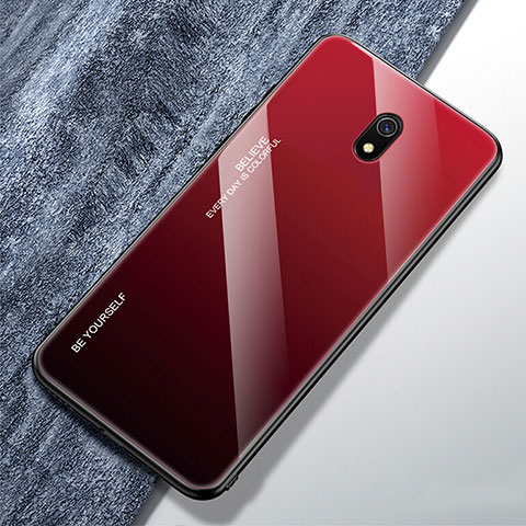 Custodia Silicone Specchio Laterale Sfumato Arcobaleno Cover per Xiaomi Redmi 8A Rosso