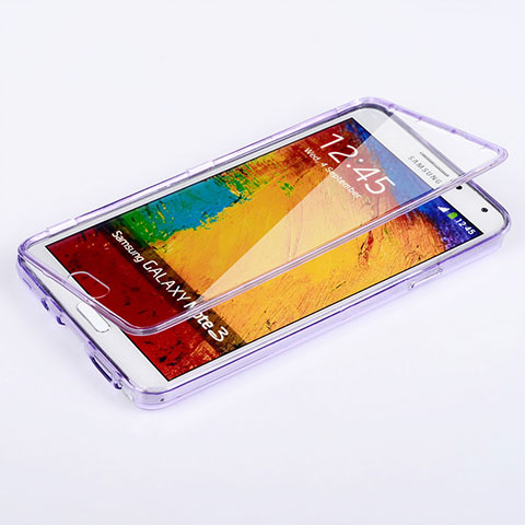 Custodia Silicone Trasparente A Flip Morbida per Samsung Galaxy Note 3 N9000 Viola