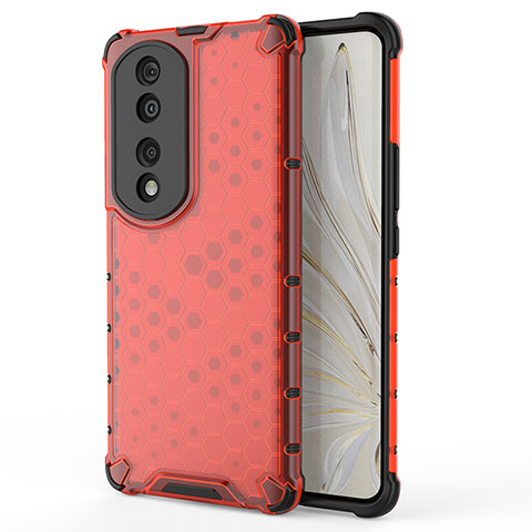 Custodia Silicone Trasparente Laterale 360 Gradi Cover AM1 per Huawei Honor 70 Pro+ Plus 5G Rosso