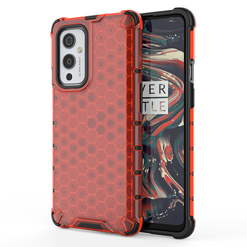 Custodia Silicone Trasparente Laterale 360 Gradi Cover AM1 per OnePlus 9 5G Rosso