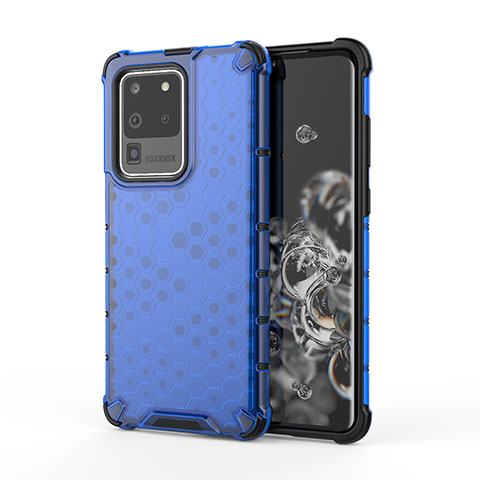 Custodia Silicone Trasparente Laterale 360 Gradi Cover AM1 per Samsung Galaxy S20 Ultra 5G Blu