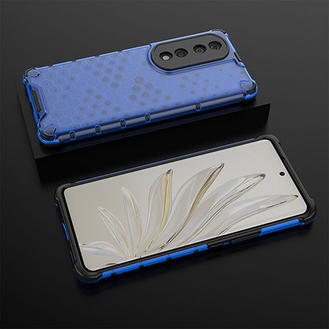 Custodia Silicone Trasparente Laterale 360 Gradi Cover AM2 per Huawei Honor 70 Pro+ Plus 5G Blu