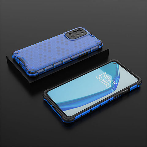 Custodia Silicone Trasparente Laterale 360 Gradi Cover AM2 per OnePlus 9R 5G Blu