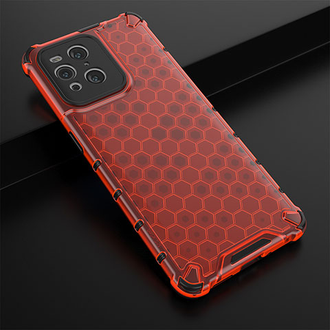 Custodia Silicone Trasparente Laterale 360 Gradi Cover AM2 per Oppo Find X3 Pro 5G Rosso