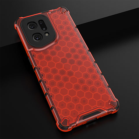 Custodia Silicone Trasparente Laterale 360 Gradi Cover AM2 per Oppo Find X5 5G Rosso