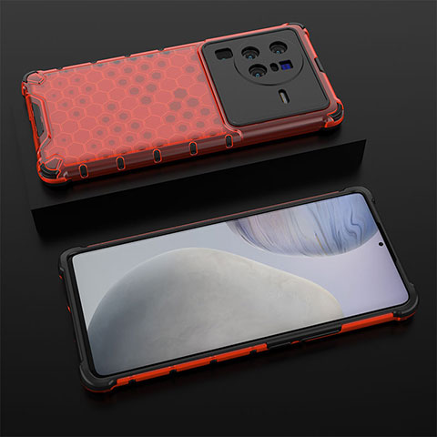 Custodia Silicone Trasparente Laterale 360 Gradi Cover AM2 per Vivo X80 Pro 5G Rosso