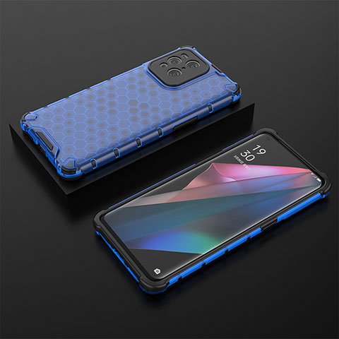 Custodia Silicone Trasparente Laterale 360 Gradi Cover AM3 per Oppo Find X3 Pro 5G Blu