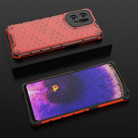 Custodia Silicone Trasparente Laterale 360 Gradi Cover AM3 per Oppo Find X5 5G Rosso