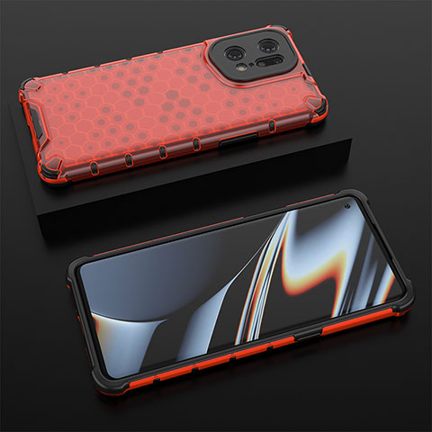 Custodia Silicone Trasparente Laterale 360 Gradi Cover AM3 per Oppo Find X5 Pro 5G Rosso