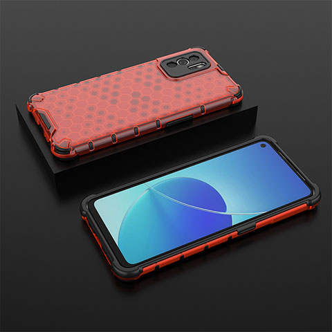 Custodia Silicone Trasparente Laterale 360 Gradi Cover AM3 per Oppo Reno6 Z 5G Rosso