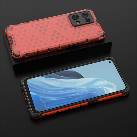 Custodia Silicone Trasparente Laterale 360 Gradi Cover AM3 per Oppo Reno8 4G Rosso