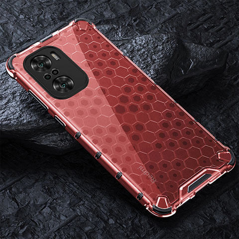 Custodia Silicone Trasparente Laterale 360 Gradi Cover AM3 per Xiaomi Redmi K40 5G Rosso