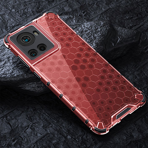 Custodia Silicone Trasparente Laterale 360 Gradi Cover AM4 per OnePlus 10R 5G Rosso