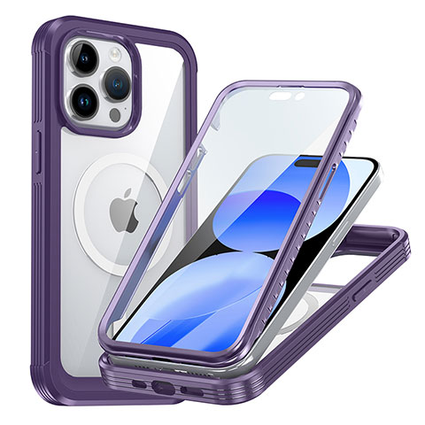 Custodia Silicone Trasparente Laterale 360 Gradi Cover con Mag-Safe Magnetic AC1 per Apple iPhone 13 Pro Max Viola