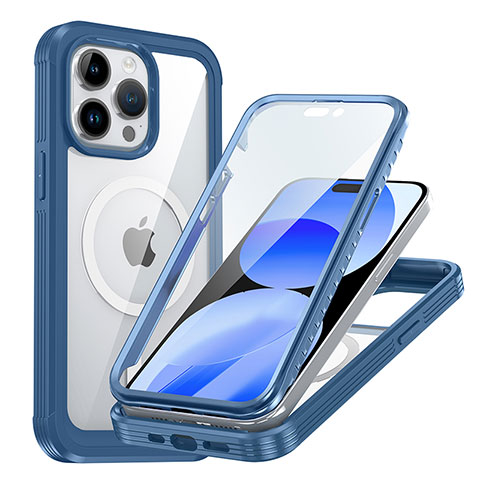 Custodia Silicone Trasparente Laterale 360 Gradi Cover con Mag-Safe Magnetic AC1 per Apple iPhone 15 Pro Blu