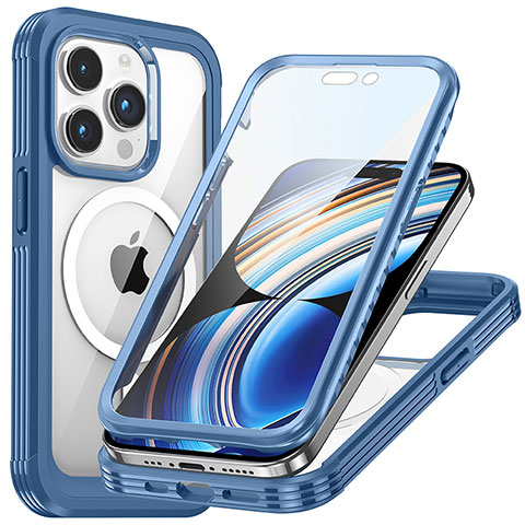 Custodia Silicone Trasparente Laterale 360 Gradi Cover con Mag-Safe Magnetic T01 per Apple iPhone 16 Pro Blu