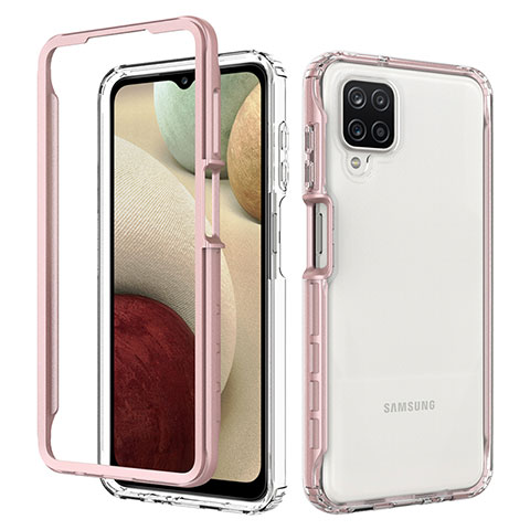 Custodia Silicone Trasparente Laterale 360 Gradi Cover JX1 per Samsung Galaxy A12 Nacho Oro Rosa