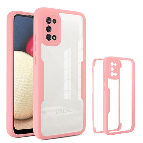 Custodia Silicone Trasparente Laterale 360 Gradi Cover MJ1 per Samsung Galaxy A03s Oro Rosa