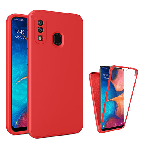 Custodia Silicone Trasparente Laterale 360 Gradi Cover MJ1 per Samsung Galaxy A20 Rosso