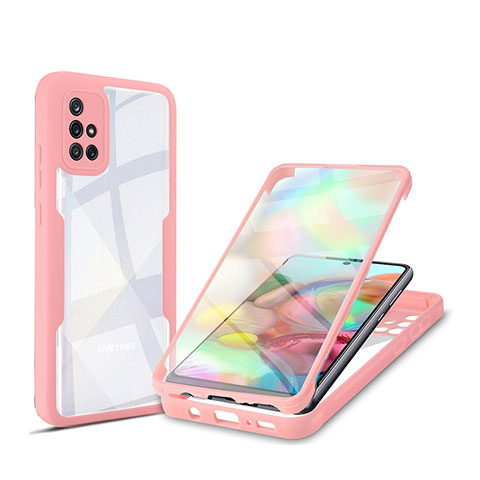 Custodia Silicone Trasparente Laterale 360 Gradi Cover MJ1 per Samsung Galaxy A71 5G Oro Rosa