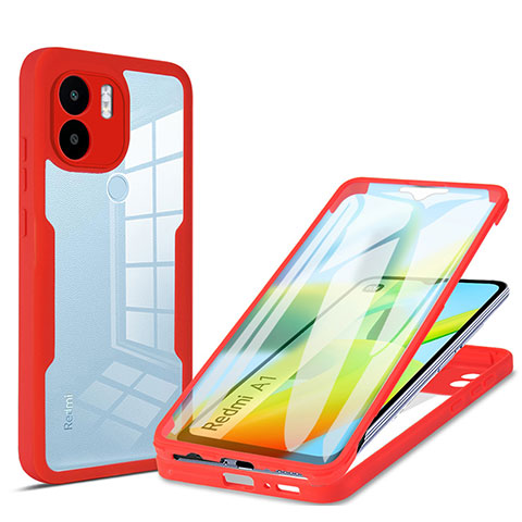 Custodia Silicone Trasparente Laterale 360 Gradi Cover MJ1 per Xiaomi Poco C50 Rosso