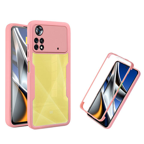 Custodia Silicone Trasparente Laterale 360 Gradi Cover MJ1 per Xiaomi Poco X4 Pro 5G Oro Rosa