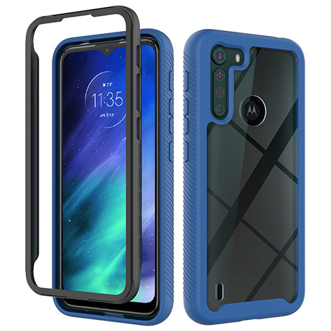 Custodia Silicone Trasparente Laterale 360 Gradi Cover per Motorola Moto One Fusion Blu