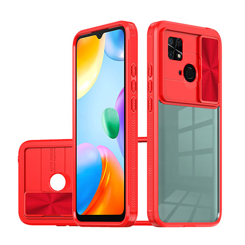 Custodia Silicone Trasparente Laterale 360 Gradi Cover QW1 per Xiaomi Redmi 10 India Rosso