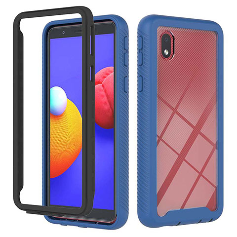 Custodia Silicone Trasparente Laterale 360 Gradi Cover YB1 per Samsung Galaxy A01 Core Blu