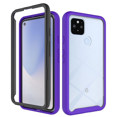 Custodia Silicone Trasparente Laterale 360 Gradi Cover ZJ1 per Google Pixel 5 XL 5G Lavanda