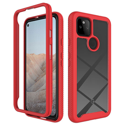 Custodia Silicone Trasparente Laterale 360 Gradi Cover ZJ1 per Google Pixel 5a 5G Rosso