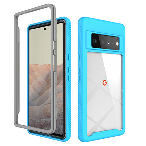 Custodia Silicone Trasparente Laterale 360 Gradi Cover ZJ1 per Google Pixel 6 Pro 5G Cielo Blu