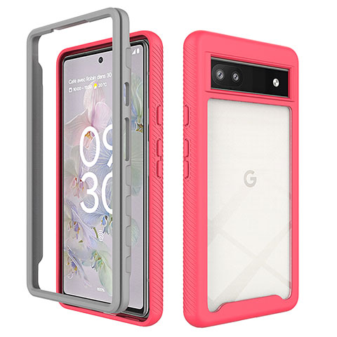 Custodia Silicone Trasparente Laterale 360 Gradi Cover ZJ1 per Google Pixel 6a 5G Rosa Caldo