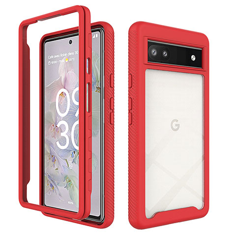 Custodia Silicone Trasparente Laterale 360 Gradi Cover ZJ1 per Google Pixel 6a 5G Rosso