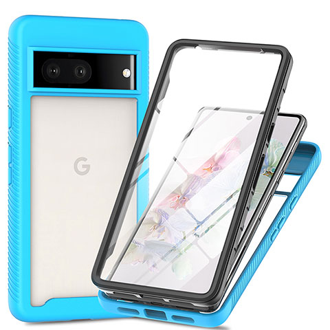 Custodia Silicone Trasparente Laterale 360 Gradi Cover ZJ1 per Google Pixel 7 5G Cielo Blu