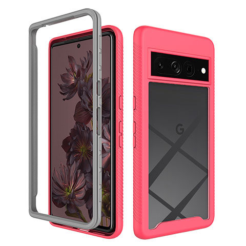 Custodia Silicone Trasparente Laterale 360 Gradi Cover ZJ1 per Google Pixel 7 Pro 5G Rosa Caldo